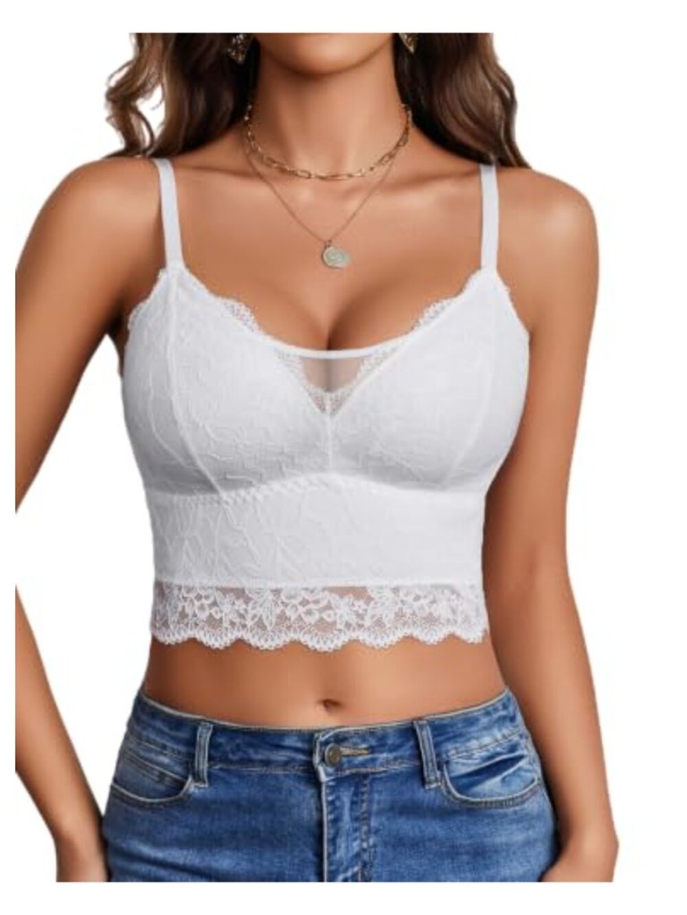 Lace Tank Top Women V-Neck Adjustable Spaghetti Strap Crop Top Going Out